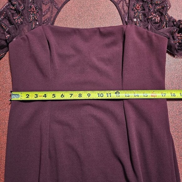 Adrianna Papell Beaded Mermaid Dress Gown Sz 16 Burgundy Mesh Sleeves Formal - Picture 15 of 16